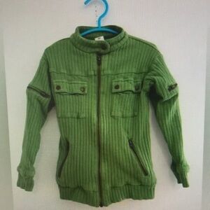 Green Ribbed Zip-Up Jacket